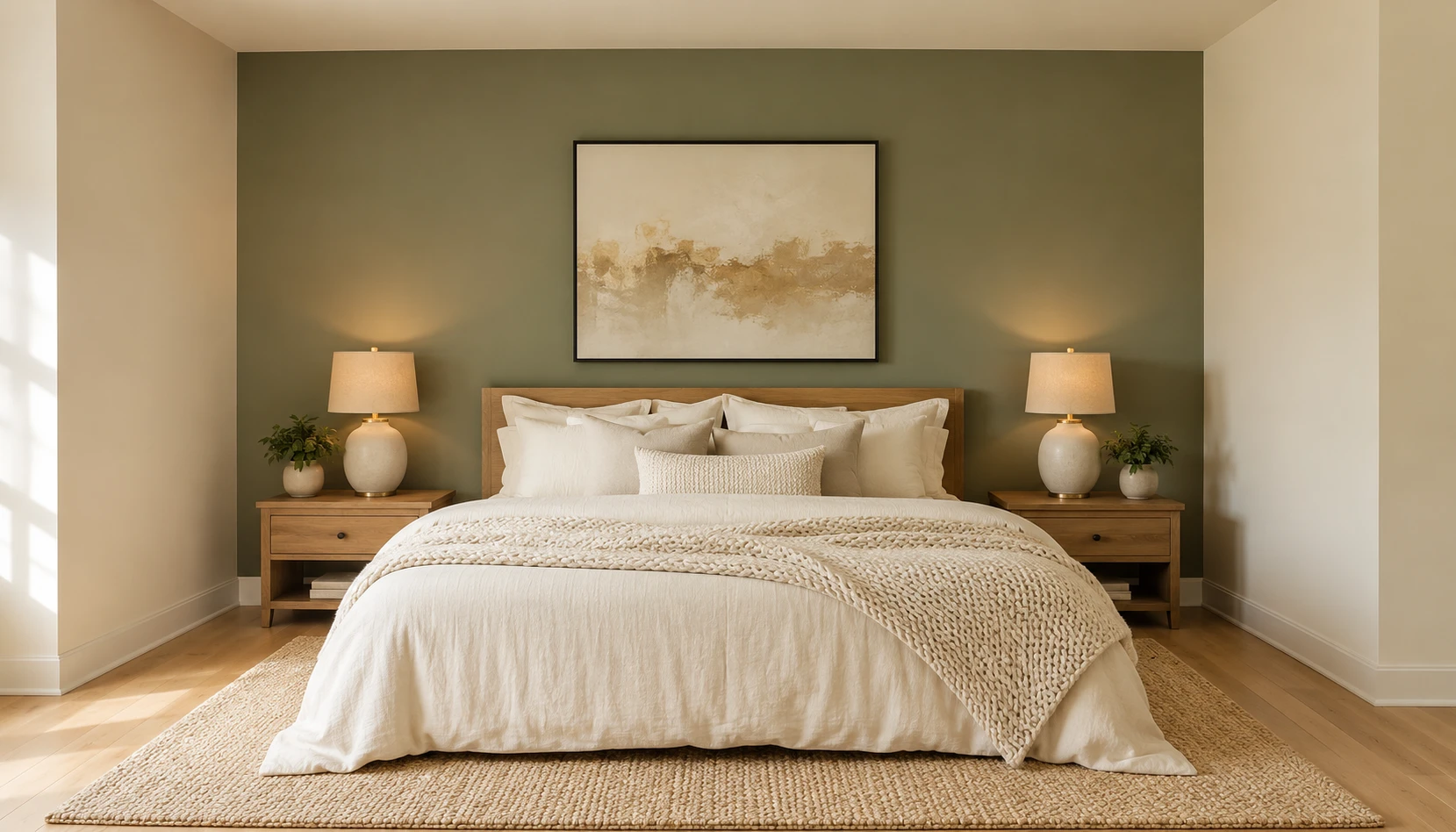 Sage green and cream bedroom classic timeless neutral palette