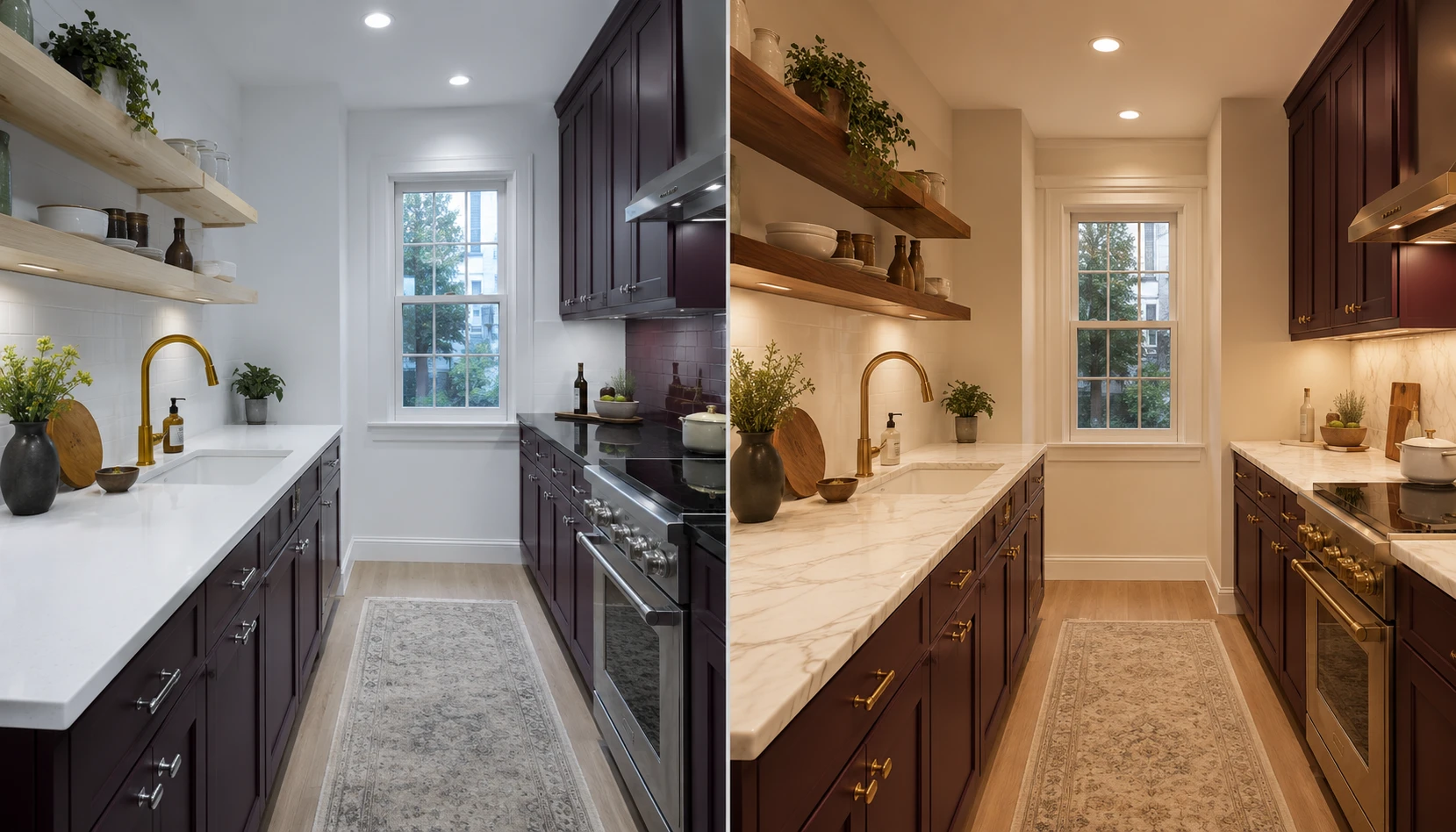Deep plum kitchen mistakes showing common decorating errors to avoid for best results