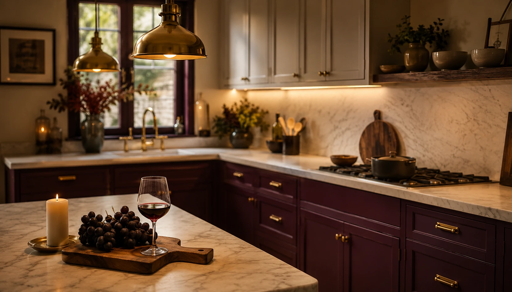 Deep plum kitchen 2026 showing moody atmospheric sophisticated design