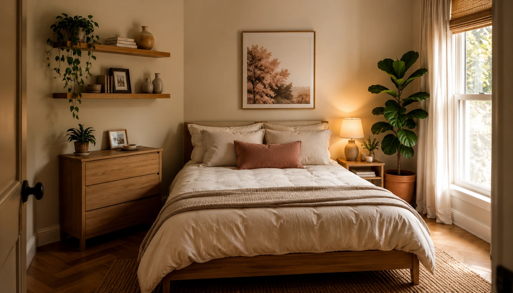 Beautiful small bedroom showing intentional decoration with maximum impact in minimal space