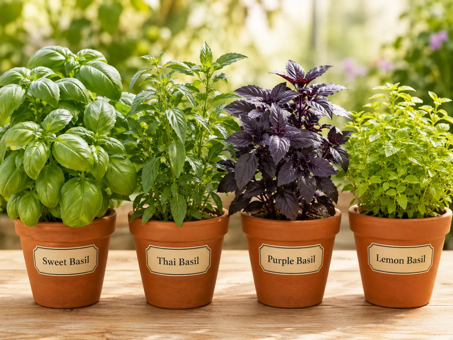Different basil varieties side by side