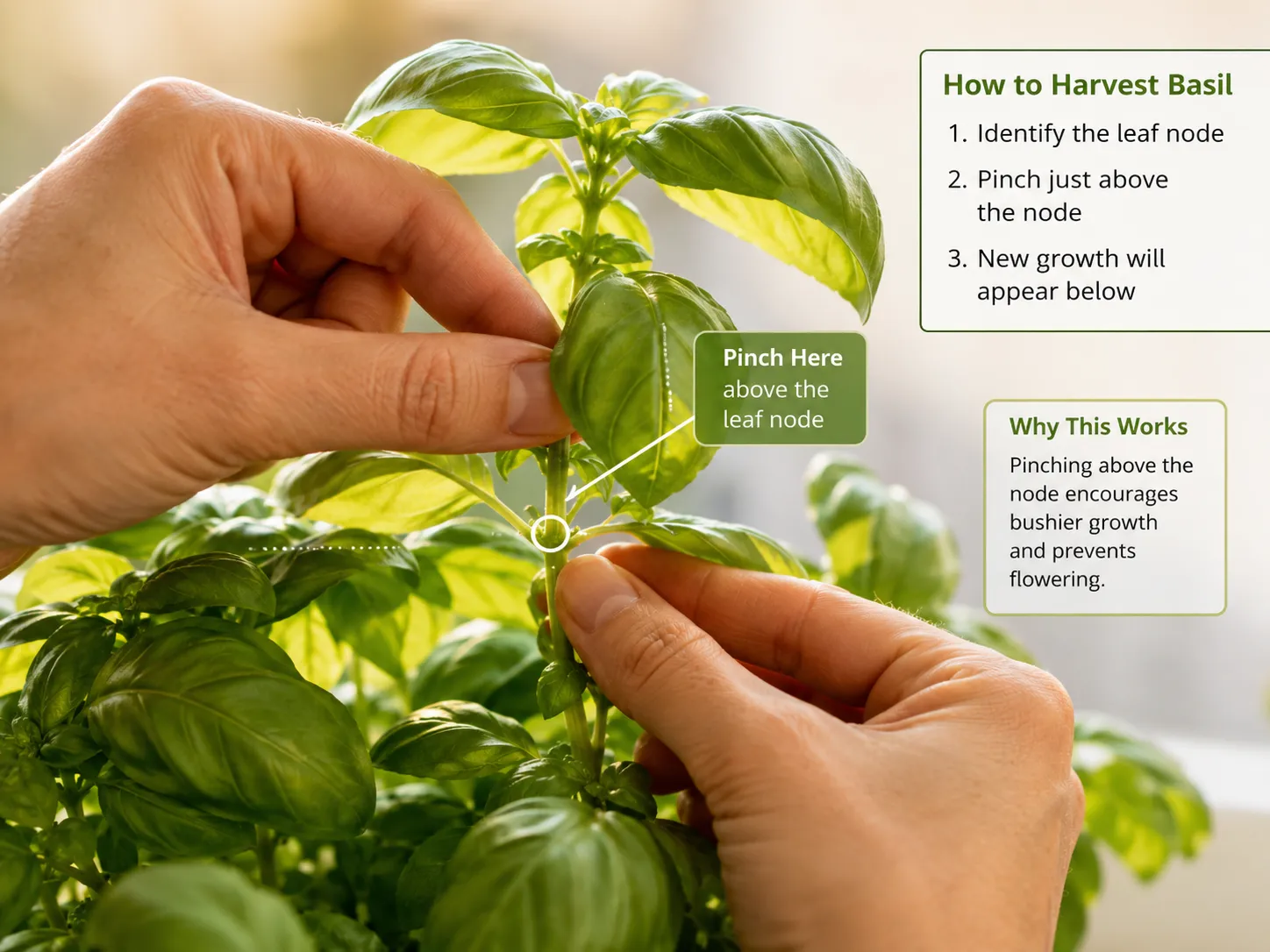Correct basil harvesting technique
