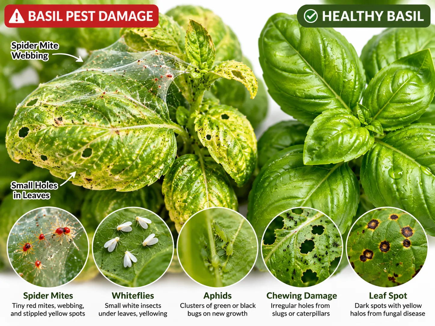 Basil leaf showing pest damage