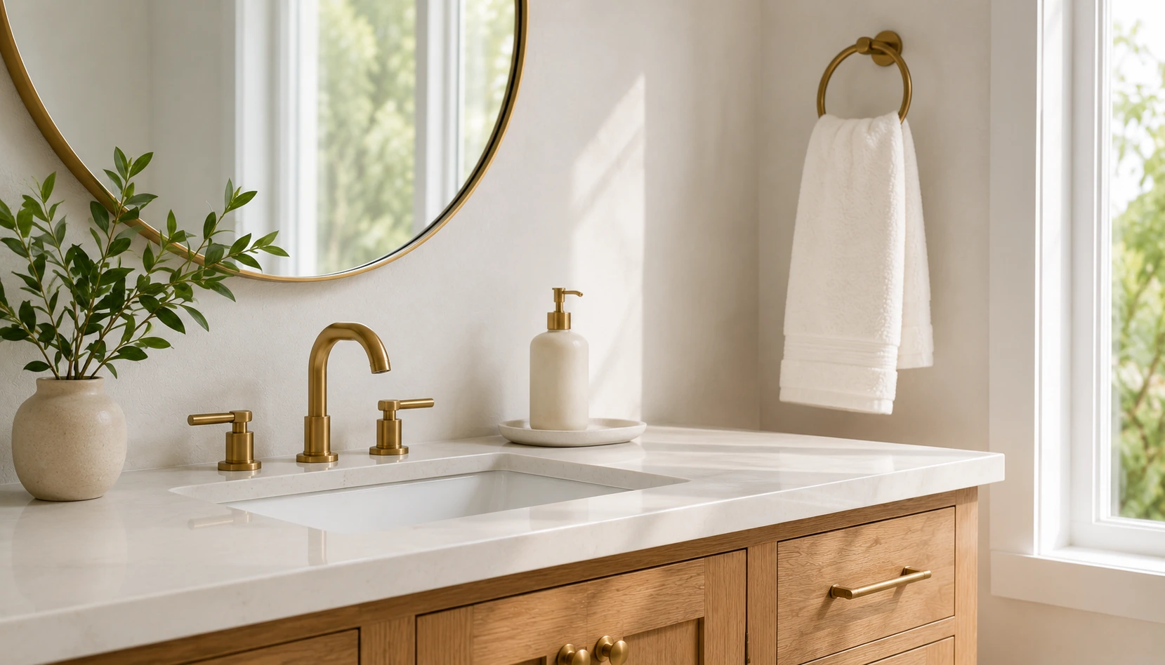 Simple bathroom decor showing restraint in styling choices