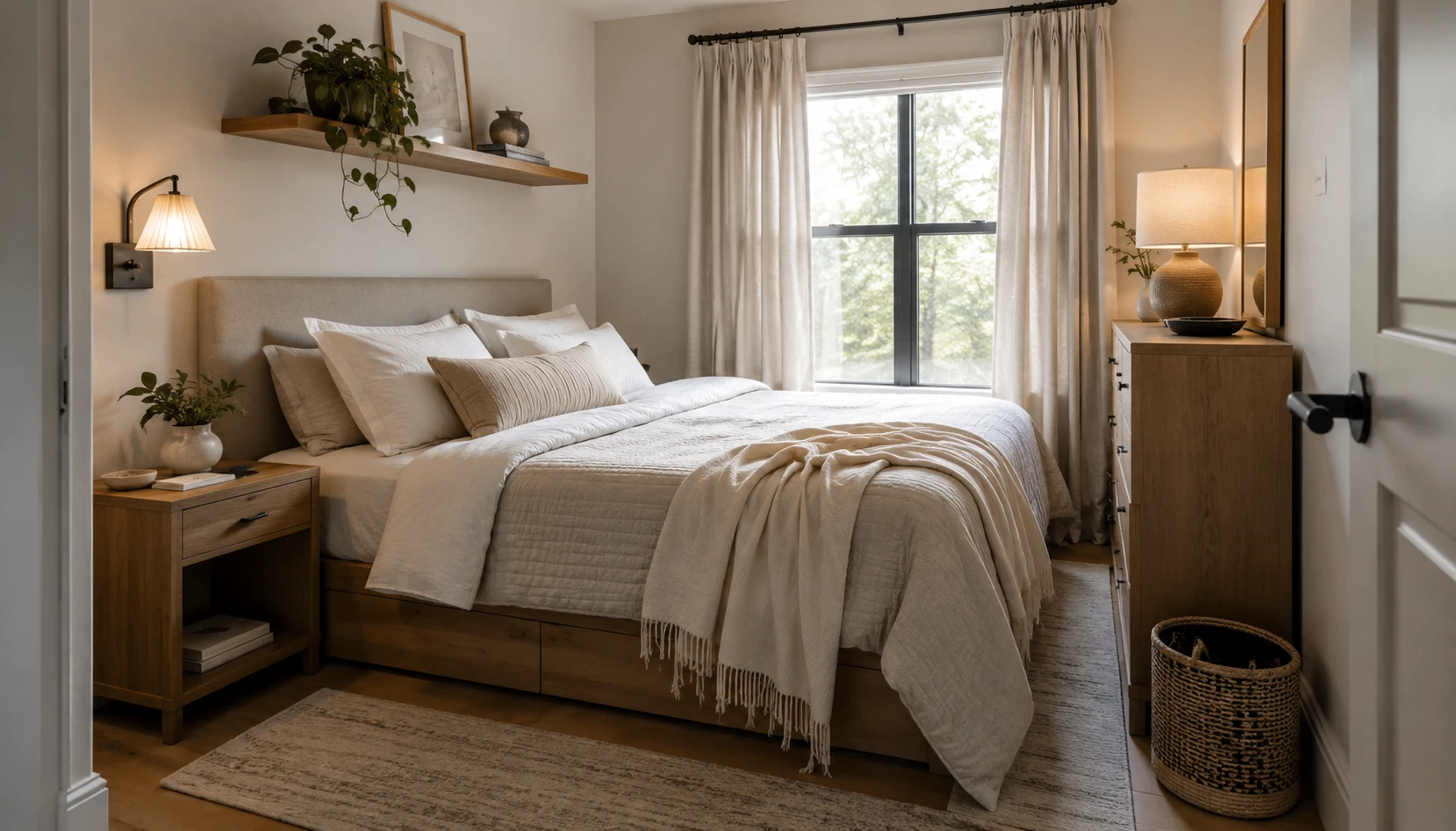 Small-Room Aesthetic bedroom styled with realistic furniture and lighting