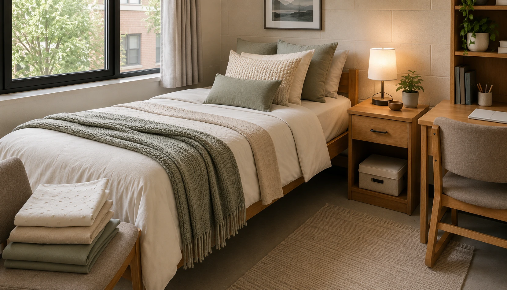 Choose One Clear Color Palette shown in a realistic college dorm room