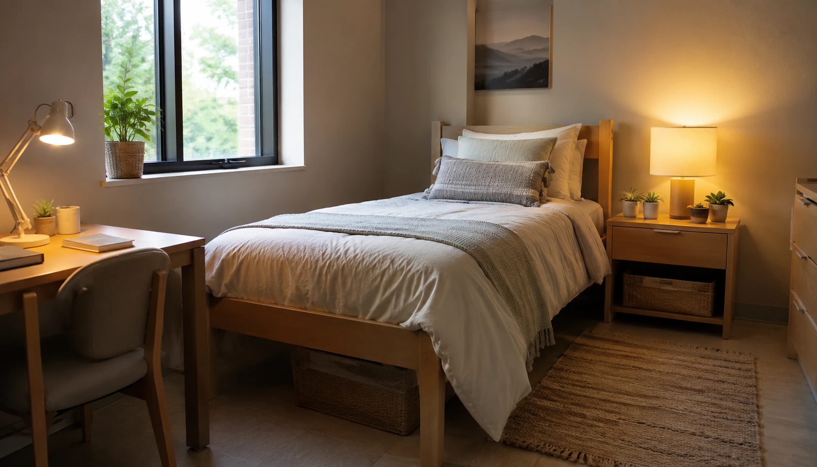 Improve the Lighting shown in a realistic college dorm room