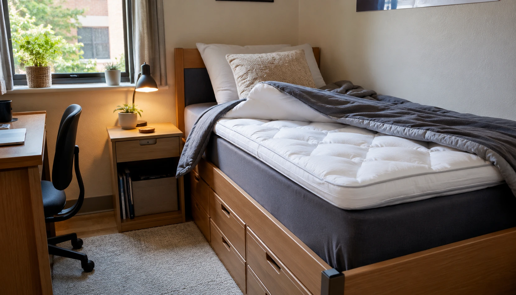 Fix the Mattress First shown in a realistic college dorm room