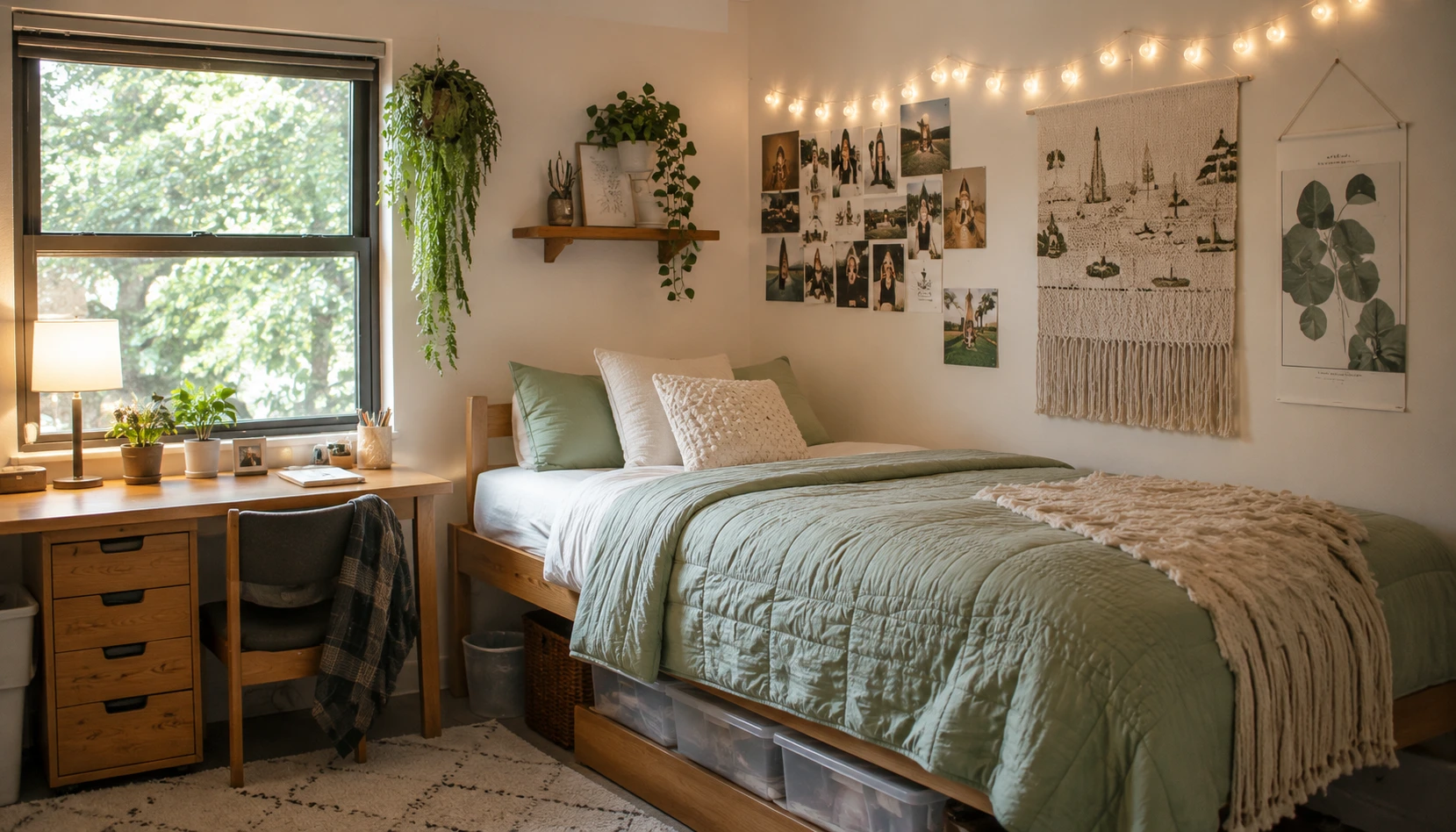 Personalize the Wall Without Overfilling It shown in a realistic college dorm room