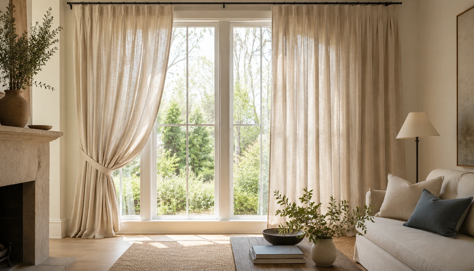 Let Curtains Improve the Architecture demonstrated in a realistic ordinary home interior