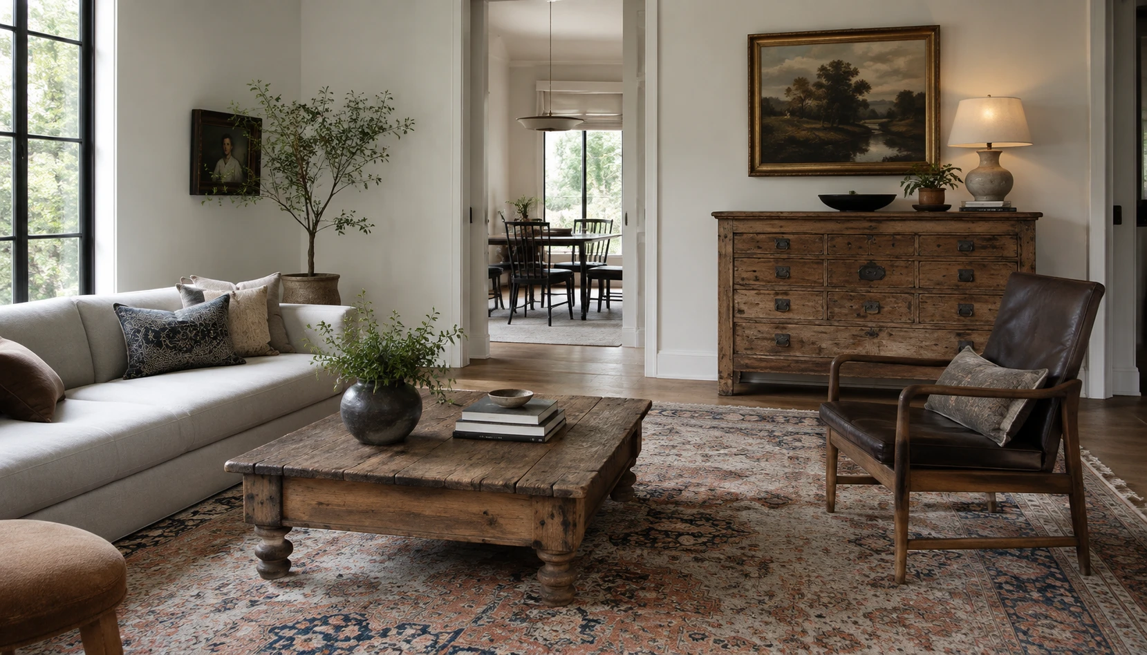 Mix One Older Piece With Newer Furniture demonstrated in a realistic ordinary home interior