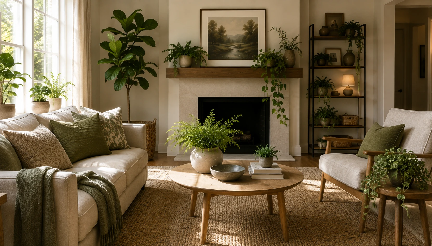 Use Plants Where a Room Feels Hard demonstrated in a realistic ordinary home interior