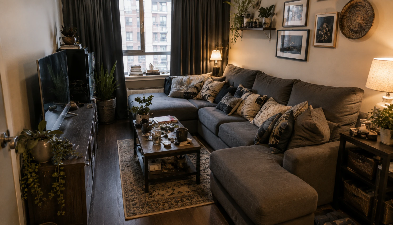 Split comparison of cluttered and coordinated rental living rooms