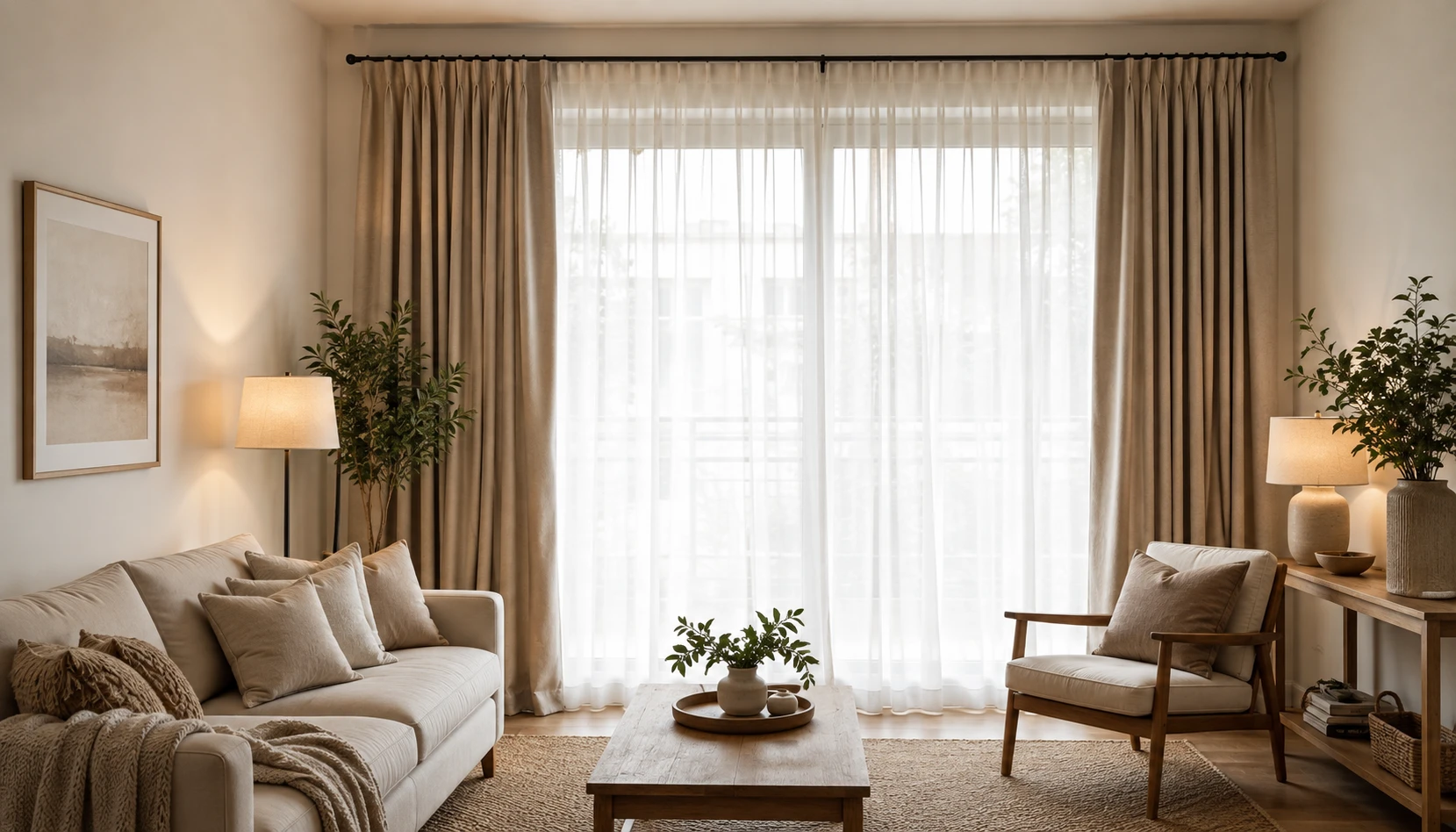 Hang Full-Length Curtains shown in a realistic rental apartment