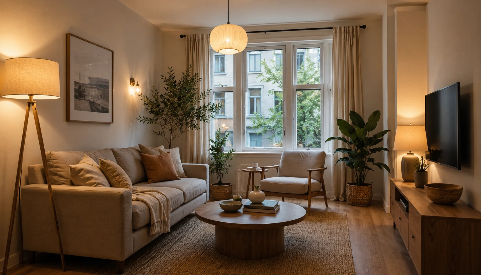 Replace Harsh Light With Layers shown in a realistic rental apartment