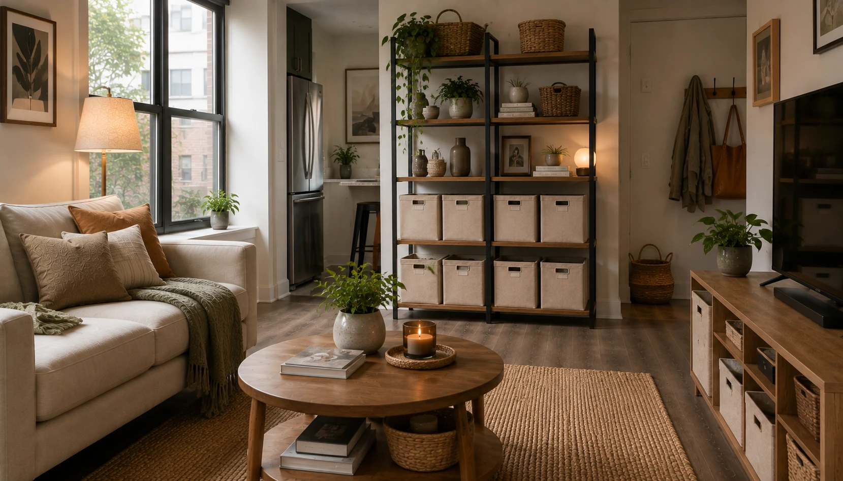 Create Storage Near the Problem shown in a realistic rental apartment