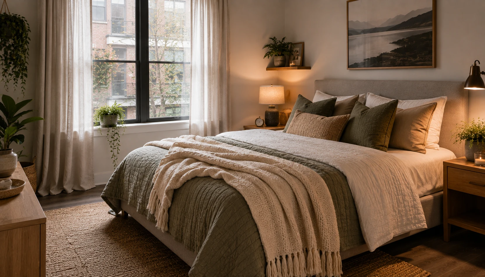 Add Color Through Textiles shown in a realistic rental apartment