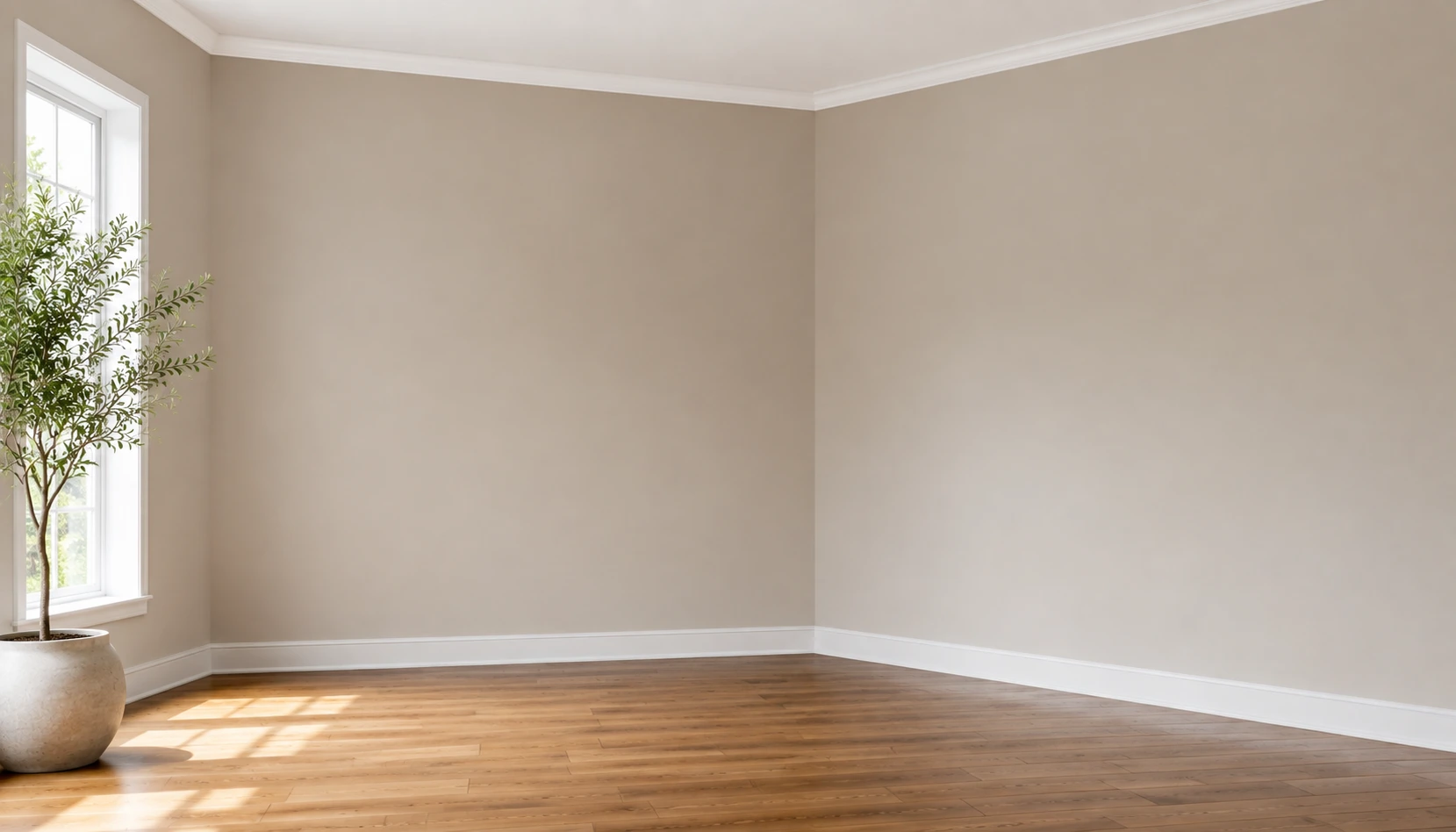 Corner gallery wall against a single warm neutral wall color for cohesion