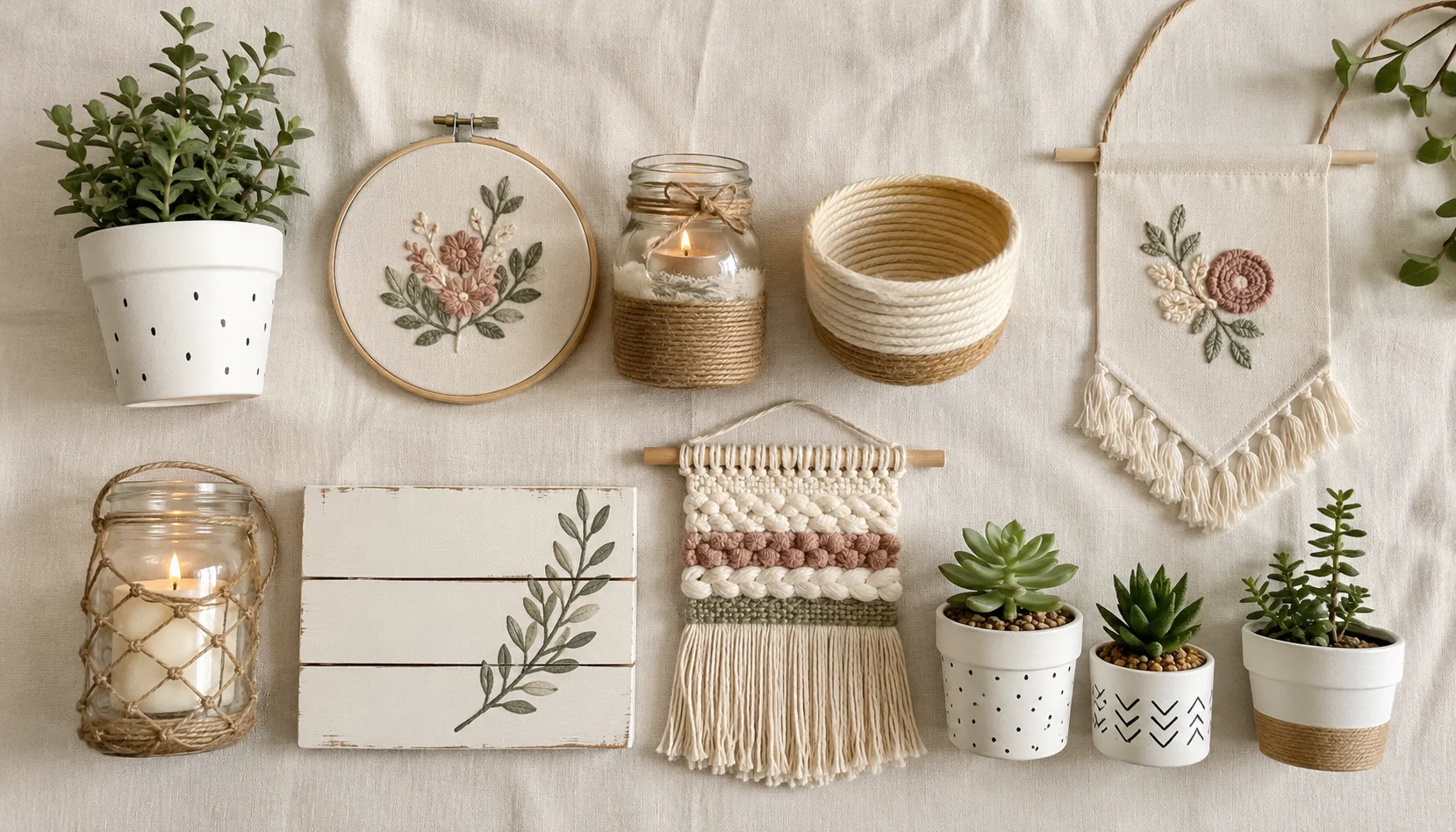 Beautiful DIY home decor projects displayed on a shelf under $20