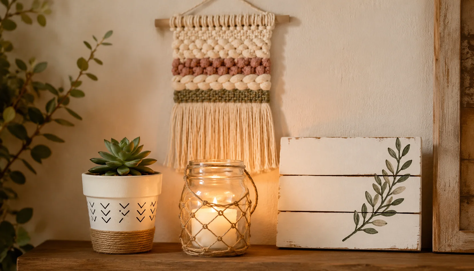 Beautiful DIY home decor items displayed on a shelf looking expensive