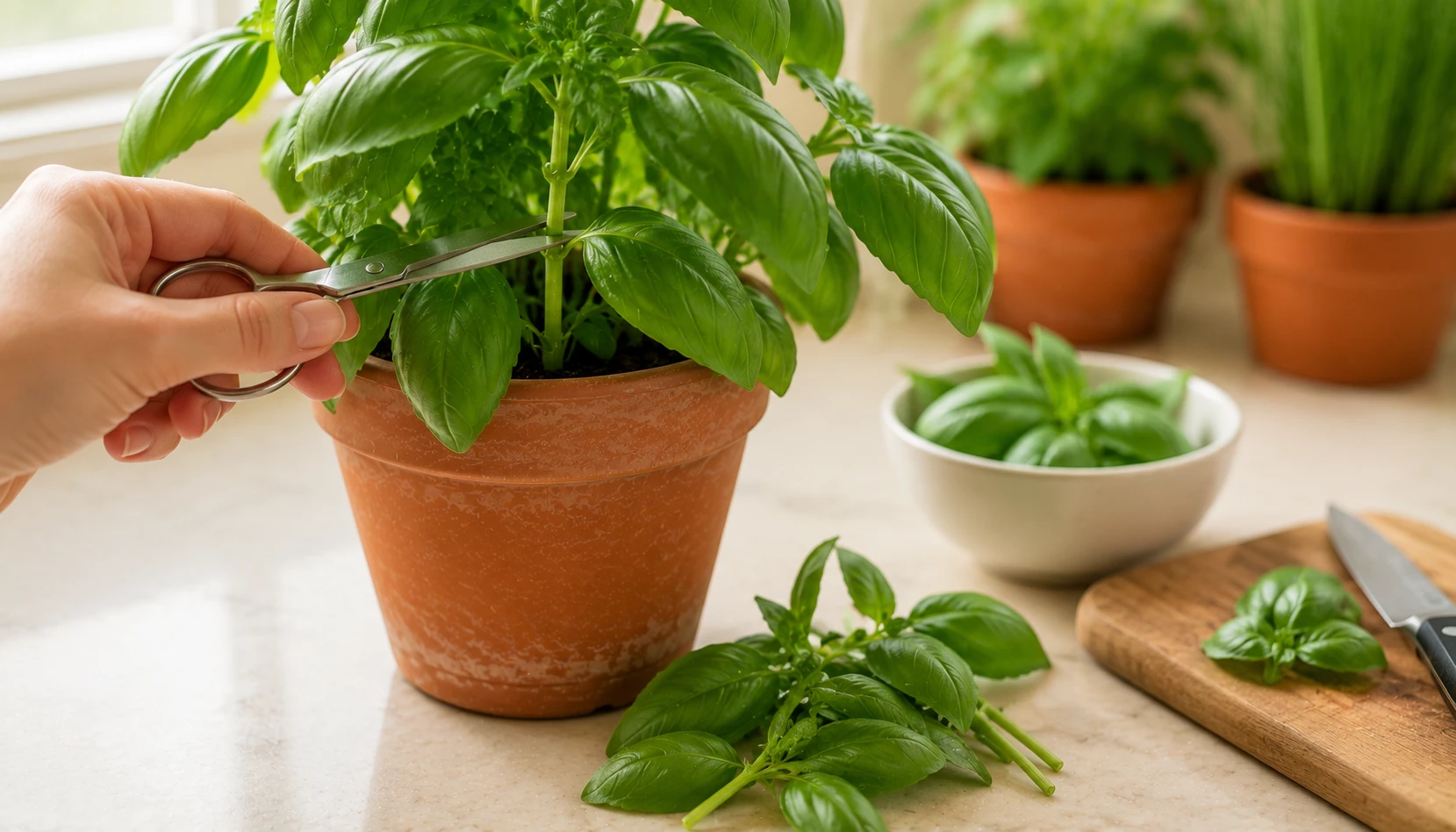 Correct harvesting technique for apartment herb garden herbs