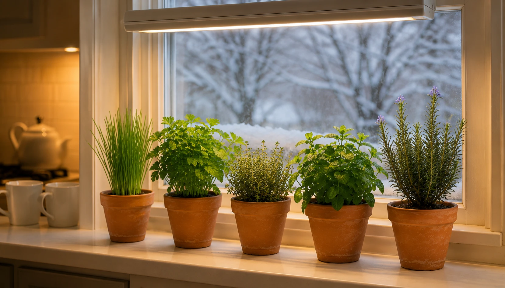 Indoor herb garden thriving year-round through different seasons