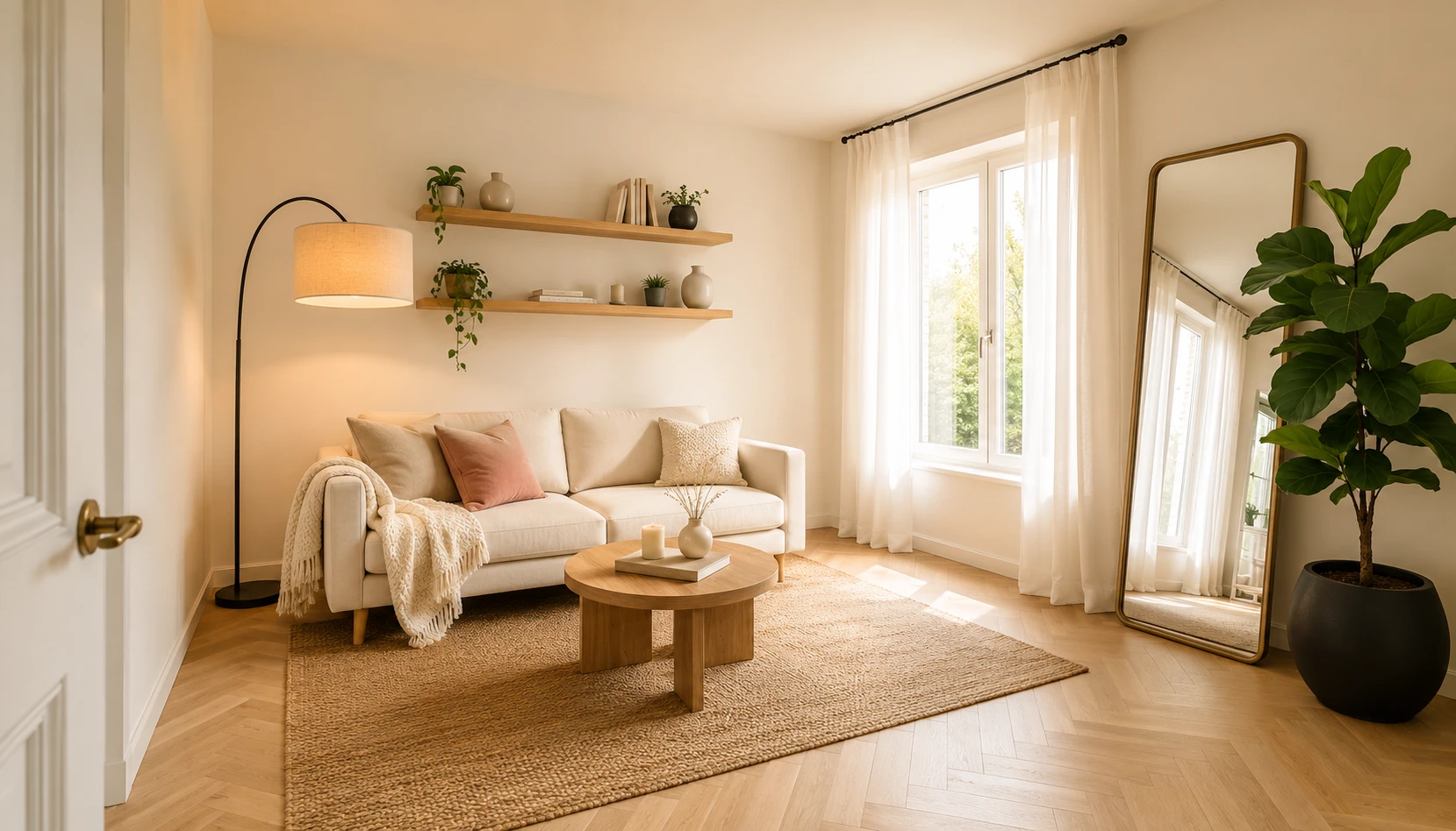 Bright small living room that feels bigger with smart design tricks and light neutral colours