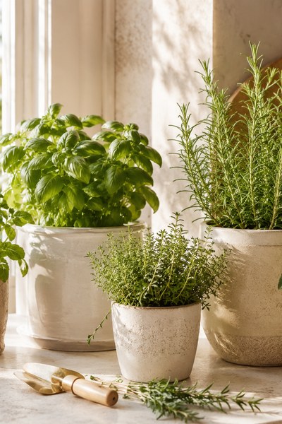 Sunlit kitchen herb garden